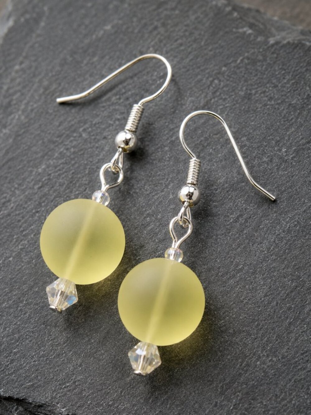Yellow Sea Glass Drop Earrings | Handmade